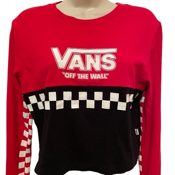 Vans Women’s Long Sleeve Cropped T-Shirt Red and black Size Small - Picture 3 of 6